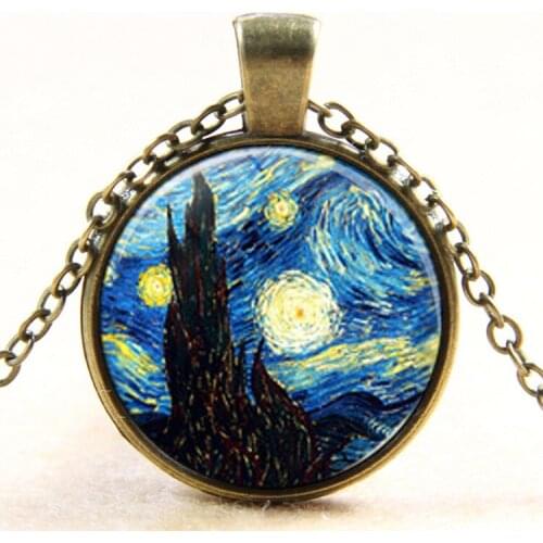 2017 New Vintage Van Gogh Almond Branch in Bloom Art Pendant Bridal Jewelry Wedding Famous Painting Necklace