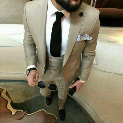 Latest Design One Button Khaki Groom Tuxedos Notch Lapel Groomsmen Mens Wedding Prom Suits (Jacket+Pants+Vest+Tie) NO:191
