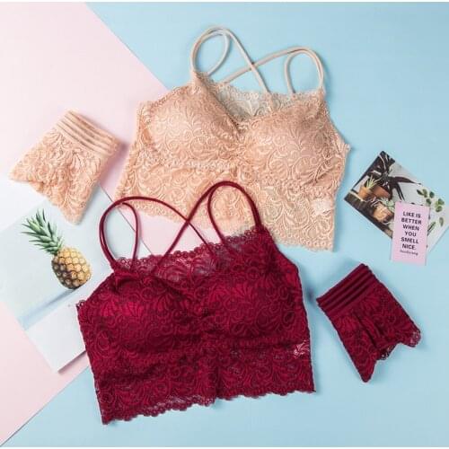 Transparent Lace Bra and Panty Set Women Sexy Lingerie Push Up Padded Bra Set Intimates Ladies Non-adjusted Straps Underwear Set