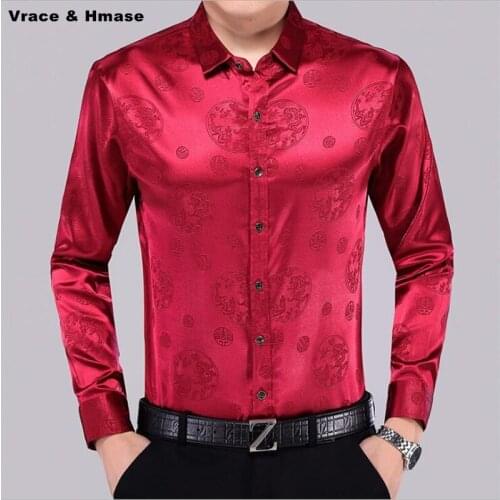 Chinese style embossed printing smart casual luxury long sleeve shirt Spring&Autumn New high-quality gold velvet shirt men M-3XL