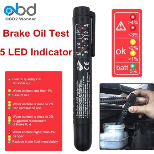 New Brake Fluid Tester Pen Mini Brake Fluid Liquid Test Tool For All Cars 5 LED Display Brake Oil Humidity Test Pen Scanner
