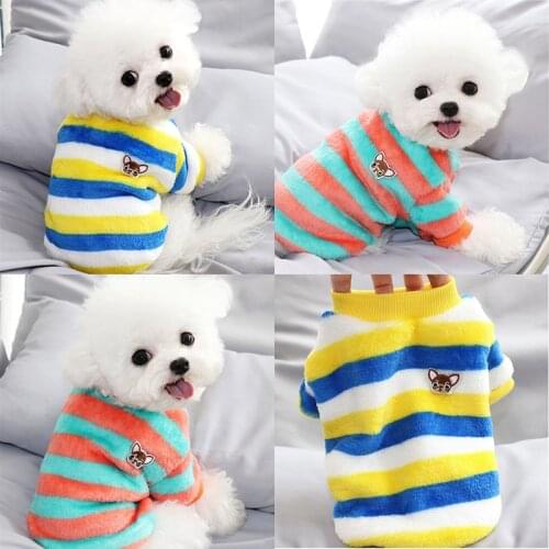 Blue Striped Pet Dog Clothes Plush Warm Autumn and Winter Clothes Puppy Sweater Fashionable Pullovers Cute Dog Clothes