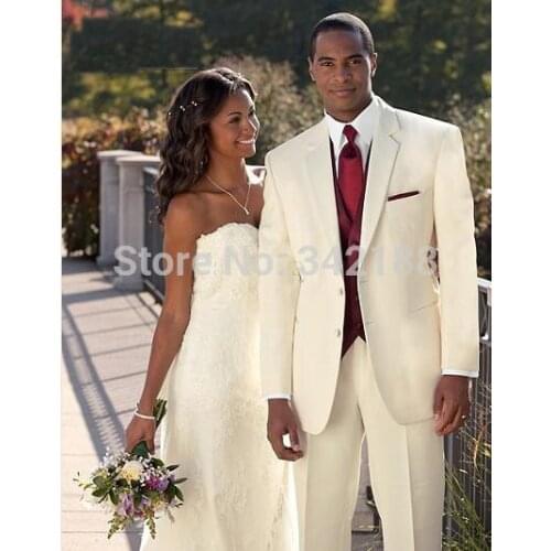 TOP/Excellent Design Ivory Notch Lapel Groom Tuxedos Groomsmen Best Man Suit Men Wedding Suits Bridegroom Suit(Jacket+Pants+Vest