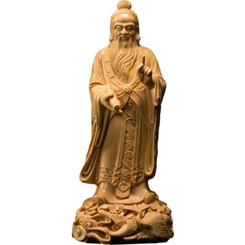 XS201-18CM Hand Carved Boxwood Carving Figurine Chinese Famous Teacher Statue Home Decor -Laozi Sculpture