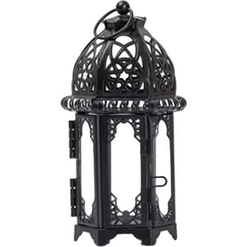 Glass Tealight Candle Holder Wrought Iron Lantern Bar Hanging Decor Ornament