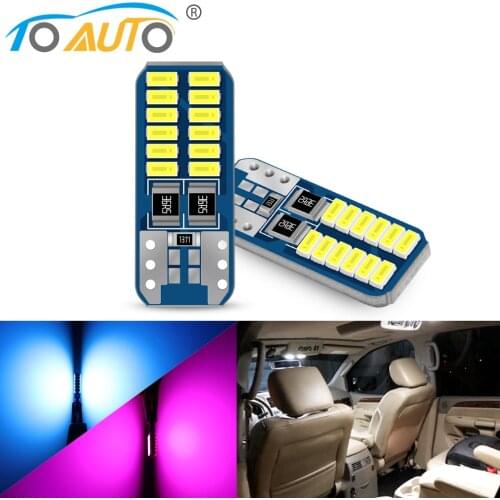 2pcs W5W T10 LED Bulbs Canbus 3014 24SMD 12V 6000K 194 168 LED Car Interior Map Dome Lights Auto Automobiles License Plate Lamp