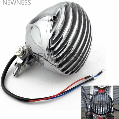 Bike Old School Scalloped Vintage Headlight Head Lamp Motorcycle Retro Finned Grill Headlight 12V H4 for Harley Cafe Racer Honda