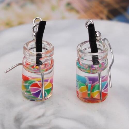 Funny Unique Bubble Tea Drop Earrings Party Jewelry Personality Resin Milk Tea Drink Dangle Earring for Girl Christmas Gifts