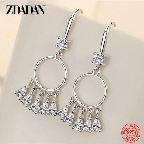 ZDADAN 925 Sterling Silver Round Tassel Drop Earrings For Women Charm Jewelry Party Gift