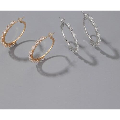 Origin Summer Temperament Rhinestone Gold Silver Color Circle Hoop Earring for Women Femme Metal Geometric Earring Jewelry