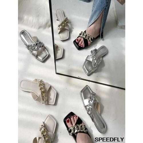 Womens Explosive Shoes 2021 new style flat womens sandals summer clothing chain small fragrance ins trend slippers