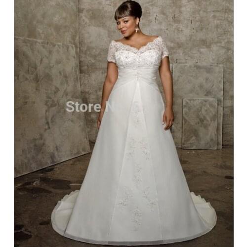 White Lace Plus Size bridal gown with Sleeves vestidos de novia robe de mariage mariee mother of the bride dresses