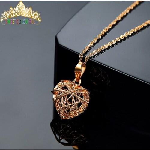 Heart-shaped 18k rose gold color gold necklace AU750 three colour gold