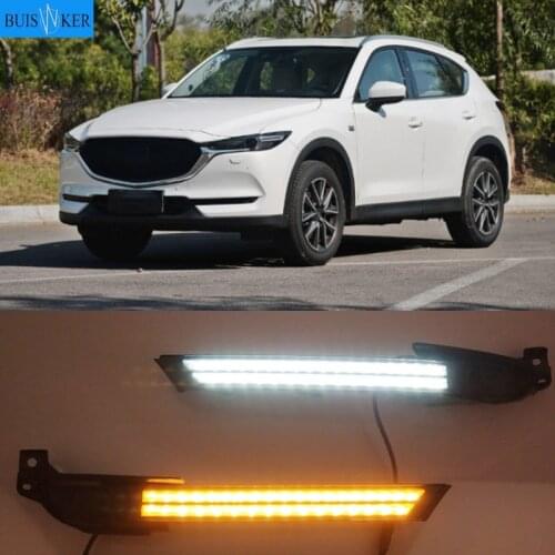 2Pcs For Mazda CX-5 CX5 2017 2018 2019 DRL LED Daytime Running Light With Yellow Turning Signal night blue fog lamp
