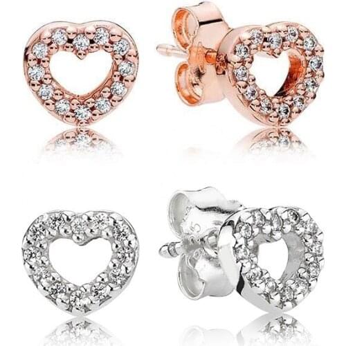 2021 New Free Shipping Authentic 925 Sterling Silver Open Heart Stud Earrings For Women DIY Jewelry S925 Rose Earring