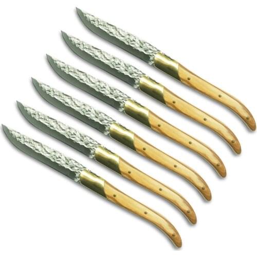 22.5cm 8.25inch 4/6/8/10pcs Laguiole Steak Knife Rose Wood Handle Table knives Hammer blade Dinner Knifes Japan Tableware set