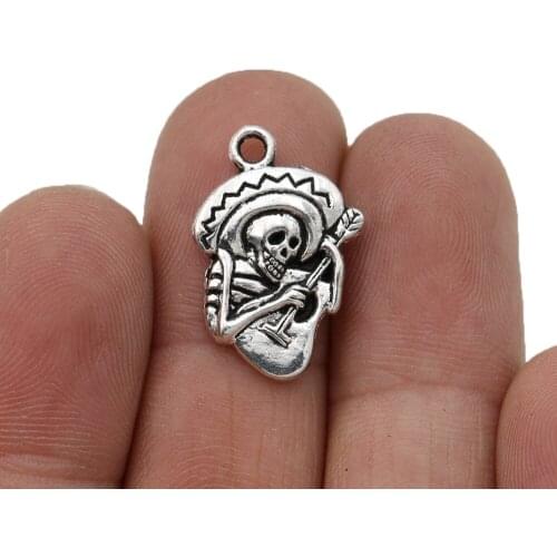 30pcs Antique Silver Music Skull Charm Pendants for Jewelry Making Bracelet DIY Accessories 14x22mm