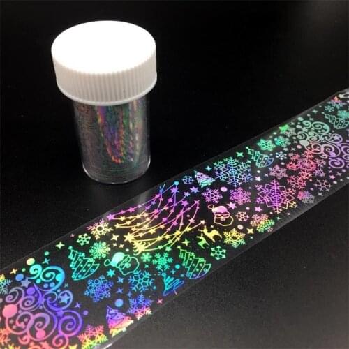 4*100cm Holographic Christmas Designer Nail Sticker Foil Nail Art Sticker Transfer Water Nail Decals Decorations Accesoires