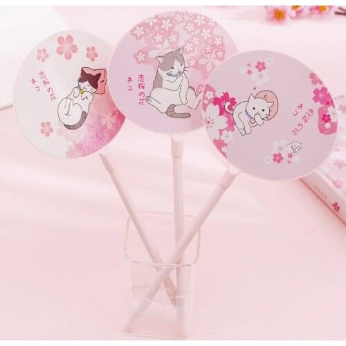 40pcs kawaii pens creative fan flower cat gel pens for school office supplies sweet pink cat pens 0.38mm cute promotional gift