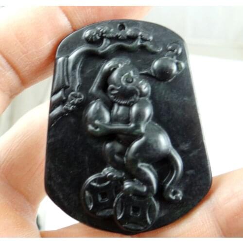 51*39*6MM Wholesale natural Chinese black green stone hand-carved statue of Guanyin amulet pendant necklace