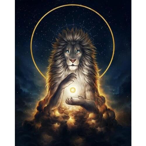 JMINE Div 5D God Lion Moon Space Full Diamond Painting cross stitch kits art High Quality Animal 3D paint by diamonds