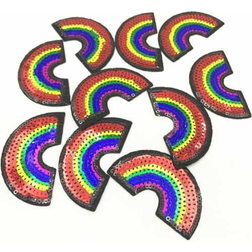 100pcs Rainbow Patches Sequined Rainbow Embroidery Stickers Hot Melt Adhesive Applique Patch DIY Clothing Accessory Patches