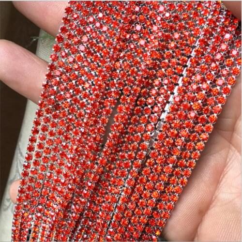 Orange 10Yards DIY Rhinestone Chain Dense Silver bottom Claw sewing Rhinestones for clothing Art Decoration