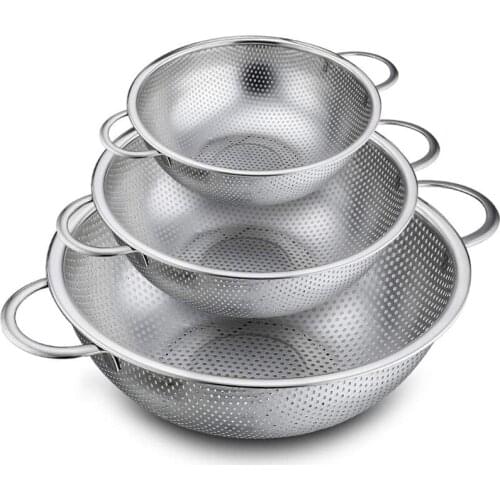 Colander Set of 3, Stainless Steel Colander Strainers for Draining Rinsing Washing, perfect for Pasta Vegetables Fruits