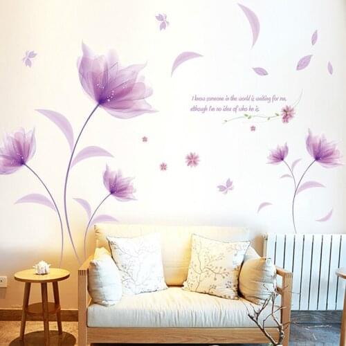 Fantasy purple flowers wall sticker Vinyl DIY removable wall decals For Living room Childrens room bedroom home decor sticker