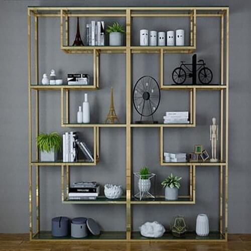 Light luxury style stainless steel bookshelf, subway art, multi-layer racks, Nordic metal space-saving bookcases, creative art