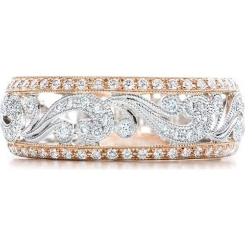 FDLK Luxury Solitaire Band Ring with Hollow Flower Design Brilliant Cubic Zirconia Jewelry Cocktail Party Rings for Women