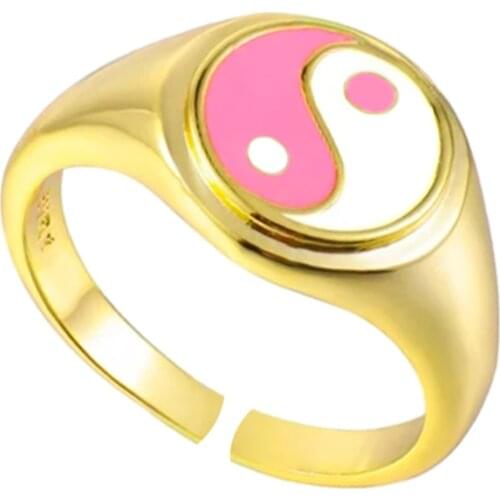 CANNER Love Ring for Women Yin Yang Rings For Girls Leisure Afternoon Tea Accessories Gold Color Cute Enamel Rings Jewelry Gifts