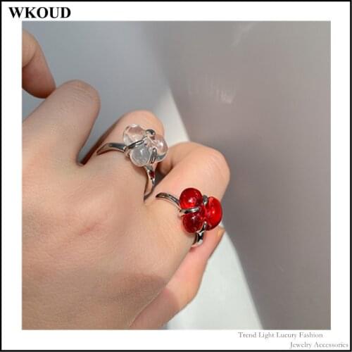 Korean Fashion Design Red Love womens Ring Transparent Color in Two Wear Personal Index Finger Open Ring Ear Clip Hangzhi 2021