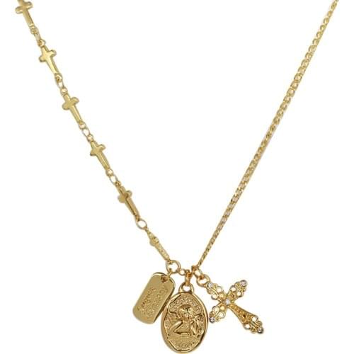 Korean retro personality little angel Cross Necklace girl