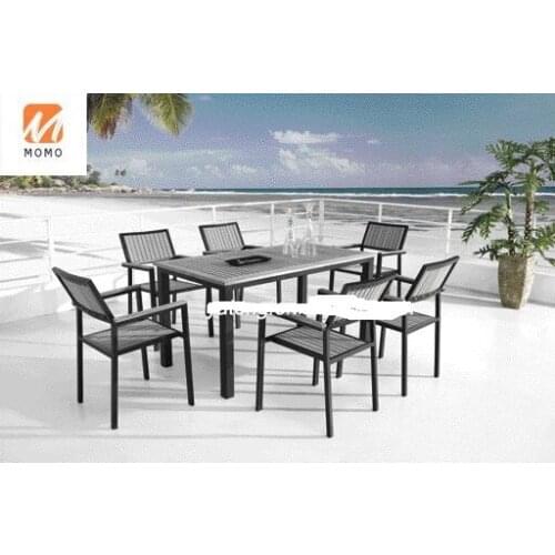 Best price grey color home outdoor deck furniture tables plastic wooden dining table chair set wooden furniture