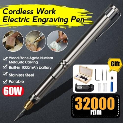 3.7 V Mini Cordless Electric Carving Pen Rechargeable Engraving Tool DIY Engraver Grinder Polishing Tools Set with Wooden Box