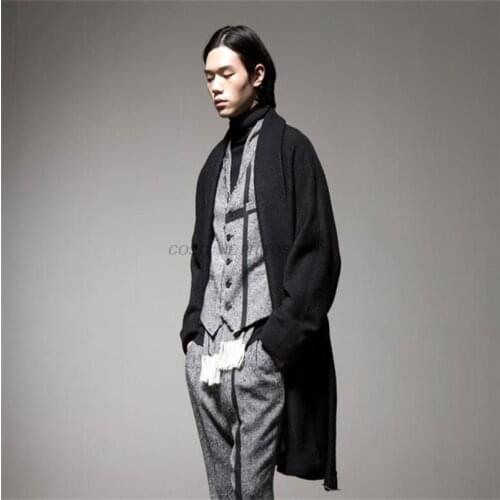 Mens Mao Ni coat pajama collar loose collar loose kimono Japanese loose belt