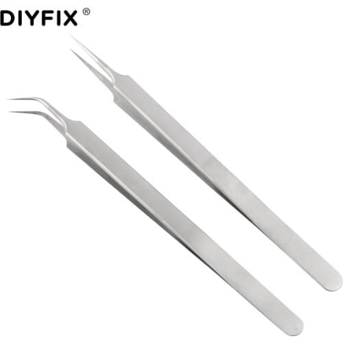 DIYFIX Stainless Steel Precision Tweezers Anti-static Antimagnetic Forceps for Electronic Components Maintenance Repair Tool Set