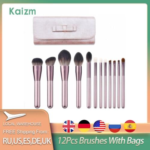 Kaizm 12pcs Makeup brushes set Metallic Pink beauty Make up brush Soft blush Powder Foundation Eyeshadow brush