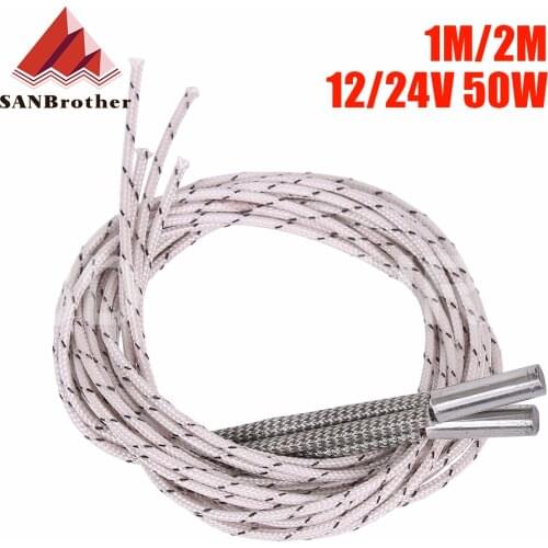 BIQU Heating tube 6*20mm 12V 24V 50W Ceramic Cartridge Heater 1M 2M Reprap&Mendel For V6 J-head Extruder 3D printer part