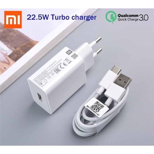 Original Xiaomi MDY-11-EP EU Fast Charger 22.5W QC 3.0 USB Adapter Type C Quick Charge Data Wire For Mi10 9 Lite Redmi K20 9C 8A