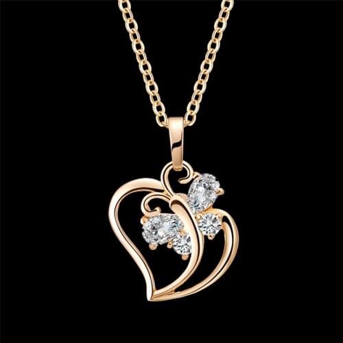 Vintage Gold Color Heart & Butterfly Necklace & Pendant Fashion Chain Chokers Necklace for Women Cubic Zirconia Jewelry