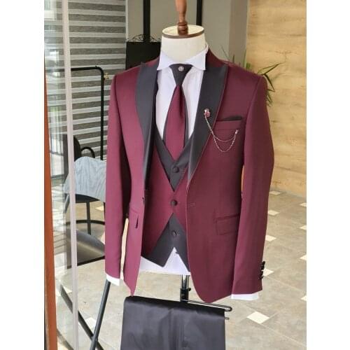 Jacket+Pants+Vest) England Style 3 Piece Groom Tuexdos For Wedding Formal Prom Suit Party Evening Blazer Custom Made