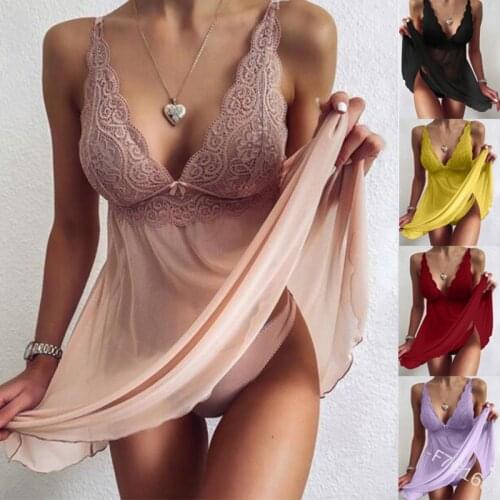 Sexy Sleepwear Womens Nightgowns Dress Through Lace Sexy Lingerie Night Dress Women Underwear Party Nightie 5XL
