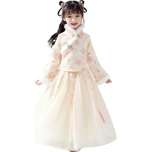 Girls Han Fu Chinese Flower Girl Dress Dramaturgic Robe Dress for Kids Chinese Traditional Ancient Embroidery New Year Dresses