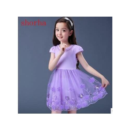 Flower Girl Dresses for Wedding Pageant pink purple Flower embroidery puff dressLace Communion Dress for Girls Toddler Junior