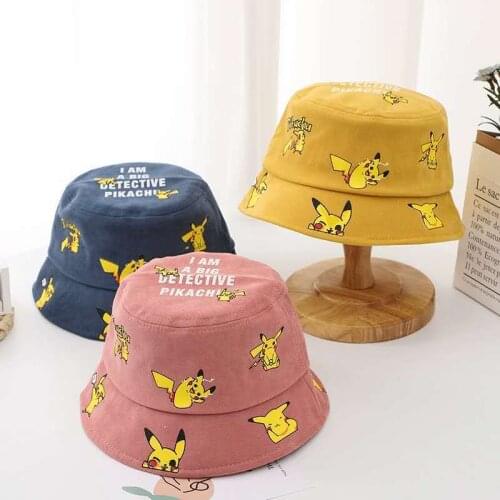 Pokemon Bucket Hat Anime Figure Pikachu Cosplay Cartoon Fisherman Cap Kid Girls Boys Childrens Kawaii Sun Cap Toy Gift