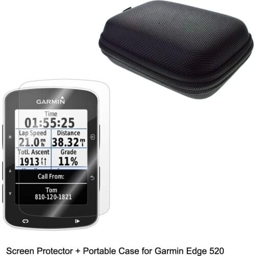 Outdoor Traveling Protect Portable Case Bag + Clear Screen Protector Shield Film for Garmin Cycling GPS Edge 520
