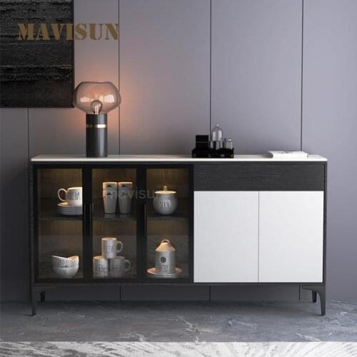 Italian Style Light Luxury Rock Board Sideboard Modern Minimalist Kitchen Storage Cabinet Multifunctional Space-Saving Furniture