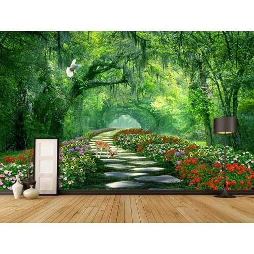 Garden Nature Scenery Bedroom Living Room TV Background Wall Covering 3D Woods Flower Lawn Living Room Sofa Bedroom Wallpaper